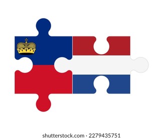 Connected puzzle of flags of Liechtenstein and Netherlands, vector