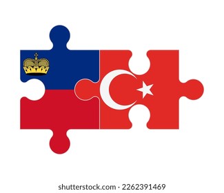 Connected puzzle of flags of Liechtenstein and Turkey, vector