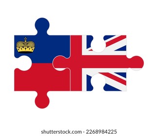 Connected puzzle of flags of Liechtenstein and United Kingdom, vector