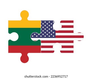 Connected puzzle of flags of Lithuania and America, vector