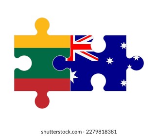 Connected puzzle of flags of Lithuania and Australia, vector