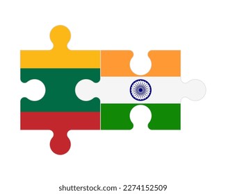 Connected puzzle of flags of Lithuania and India, vector