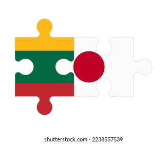 Connected puzzle of flags of Lithuania and Japan, vector