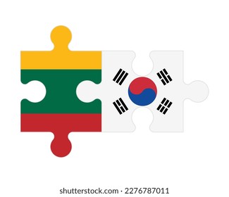 Connected puzzle of flags of Lithuania and South Korea, vector