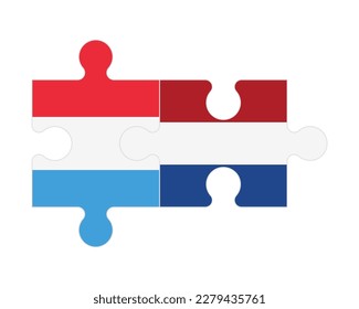 Rompecabezas conectado de banderas de Luxemburgo y los Países Bajos, vector