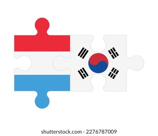 Connected puzzle of flags of Luxembourg and South Korea, vector