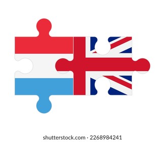 Connected puzzle of flags of Luxembourg and United Kingdom, vector