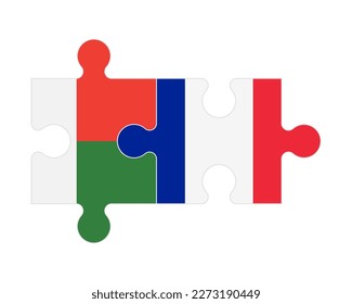 Connected puzzle of flags of Madagascar and France , vector
