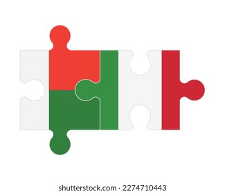 Connected puzzle of flags of Madagascar and Italy, vector