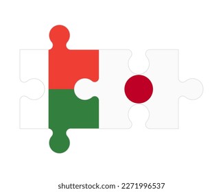 Connected puzzle of flags of Madagascar and Japan, vector