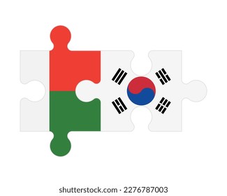 Connected puzzle of flags of Madagascar and South Korea, vector