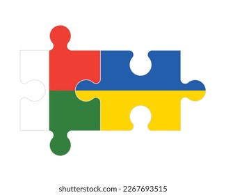 Rompecabezas conectados de banderas de Madagascar y Ucrania, vector