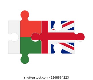 Connected puzzle of flags of Madagascar and United Kingdom, vector