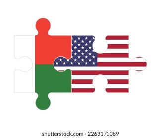 Connected puzzle of flags of Madagascar and USA, vector