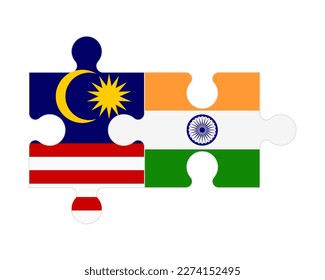 Connected puzzle of flags of Malaysia and India, vector
