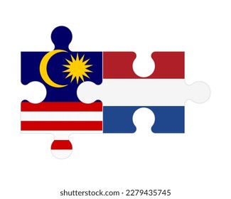 Rompecabezas conectado de banderas de Malasia y los Países Bajos, vector