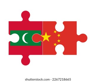 Rompecabezas conectado de banderas de Maldivas y China, vector