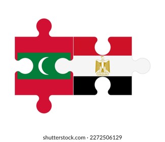 Rompecabezas conectado de banderas de Maldivas y Egipto, vector