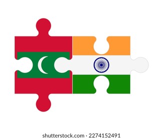 Connected puzzle of flags of Maldives and India, vector