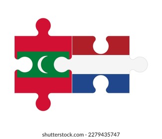 Connected puzzle of flags of Maldives and Netherlands, vector