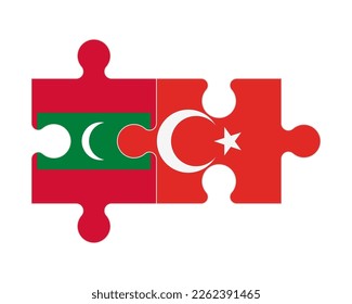 Rompecabezas conectado de banderas de Maldivas y Turquía, vector