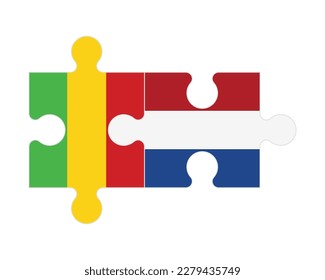 Connected puzzle of flags of Mali and Netherlands, vector