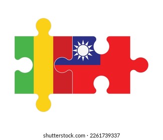 Rompecabezas conectados de banderas de Mali y Taiwán, vector