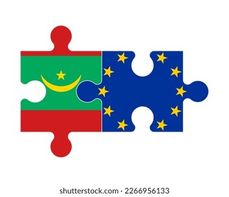 Connected puzzle of flags of Mauritania and European Union, vector