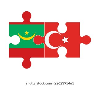 Rompecabezas conectados de banderas de Mauritania y Turquía, vector