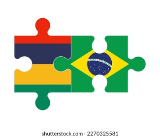 Rompecabezas conectado de banderas de Mauricio y Brasil, vector