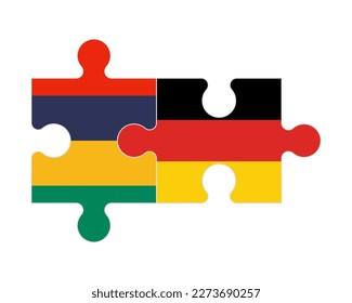 Rompecabezas conectado de banderas de Mauricio y Alemania, vector