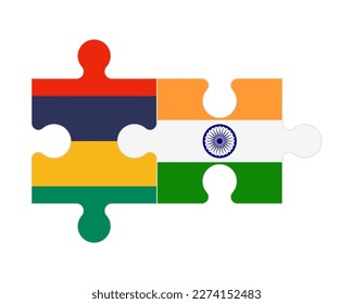 Connected puzzle of flags of Mauritius and India, vector