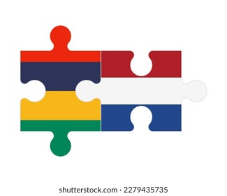Connected puzzle of flags of Mauritius and Netherlands, vector