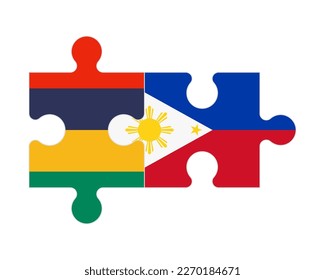 Rompecabezas conectado de banderas de Mauricio y Filipinas, vector