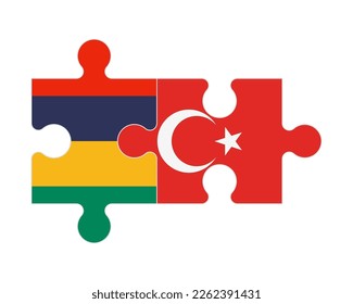 Rompecabezas conectado de banderas de Mauricio y Turquía, vector