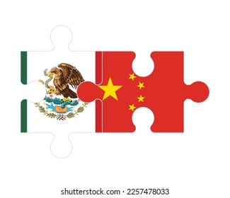 Rompecabezas conectado de banderas de México y China, vector
