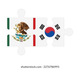 Connected puzzle of flags of Mexico and South Korea, vector