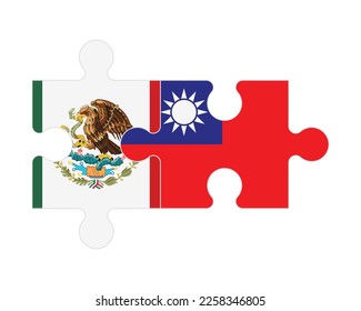Connected puzzle of flags of Mexico and Taiwan, vector