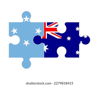Rompecabezas conectados de banderas de Micronesia y Australia, vector