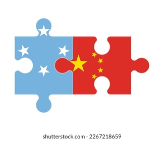 Connected puzzle of flags of Micronesia and China, vector