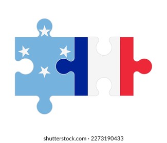 Connected puzzle of flags of Micronesia and France , vector
