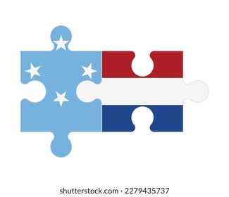 Rompecabezas conectados de banderas de Micronesia y Países Bajos, vector