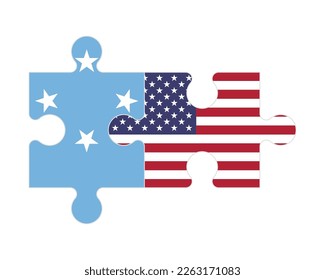Verbundenes Rätsel mit Flaggen von Mikronesien und den USA, Vektorgrafik