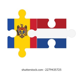 Connected puzzle of flags of Moldova and Netherlands, vector