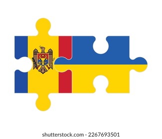 Connected puzzle of flags of Moldova and Ukraine, vector