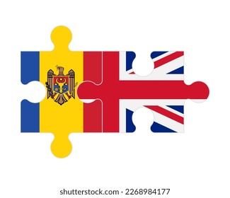Connected puzzle of flags of Moldova and United Kingdom, vector