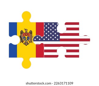 Connected puzzle of flags of Moldova and USA, vector
