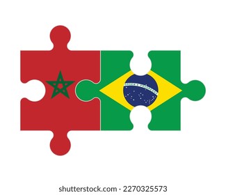 Rompecabezas conectado de banderas de Marruecos y Brasil, vector