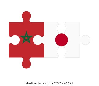 Connected puzzle of flags of Morocco and Japan, vector