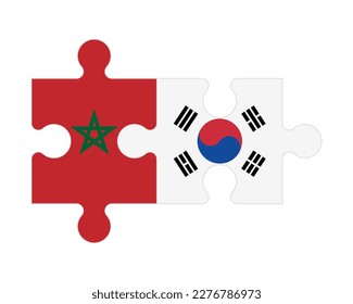 Connected puzzle of flags of Morocco and South Korea, vector